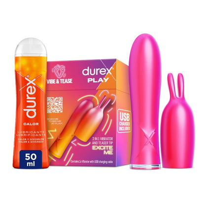 DUREX Pack Conejito Vibrador 2 en 1 + Lubricante Efecto Calor 50ml-1