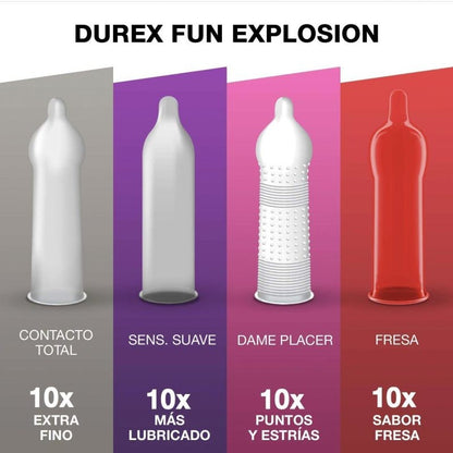 Durex Preservativos Mixtos Fun Explosion Sabor Fresa, Dame Placer, Sensitivo Suave y Contacto Total 40 uds-2