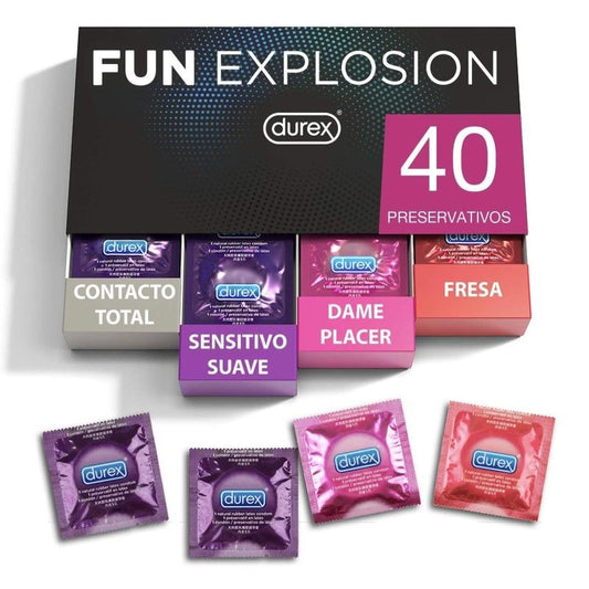 Durex Preservativos Mixtos Fun Explosion Sabor Fresa, Dame Placer, Sensitivo Suave y Contacto Total 40 uds-1