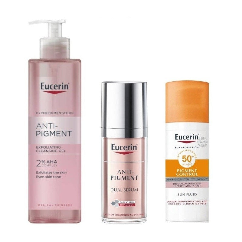 EUCERIN Pack Anti-Pigment Dual Sérum 30ml + Gel Limpiador 400ml + Pigment Control Protector Solar 50ml-1