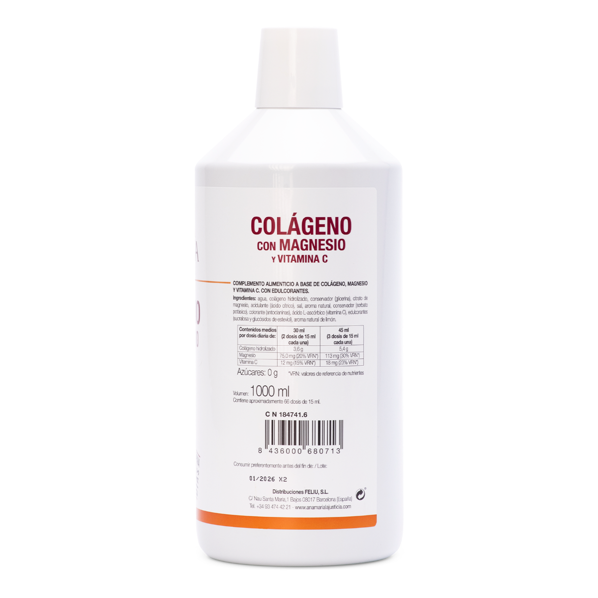 Ana María Lajusticia Kollagen mit Magnesium und Vitamin C Kirschgeschmack Flüssigkeit 1 L