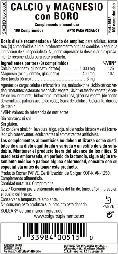 Solgar Calcio Magnesio Boro 100 Cápsulas-3