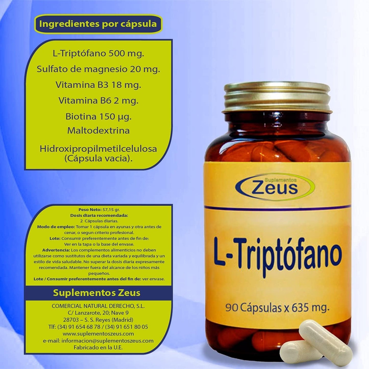 Zeus L-Triptófano 635 90 Cápsulas-2