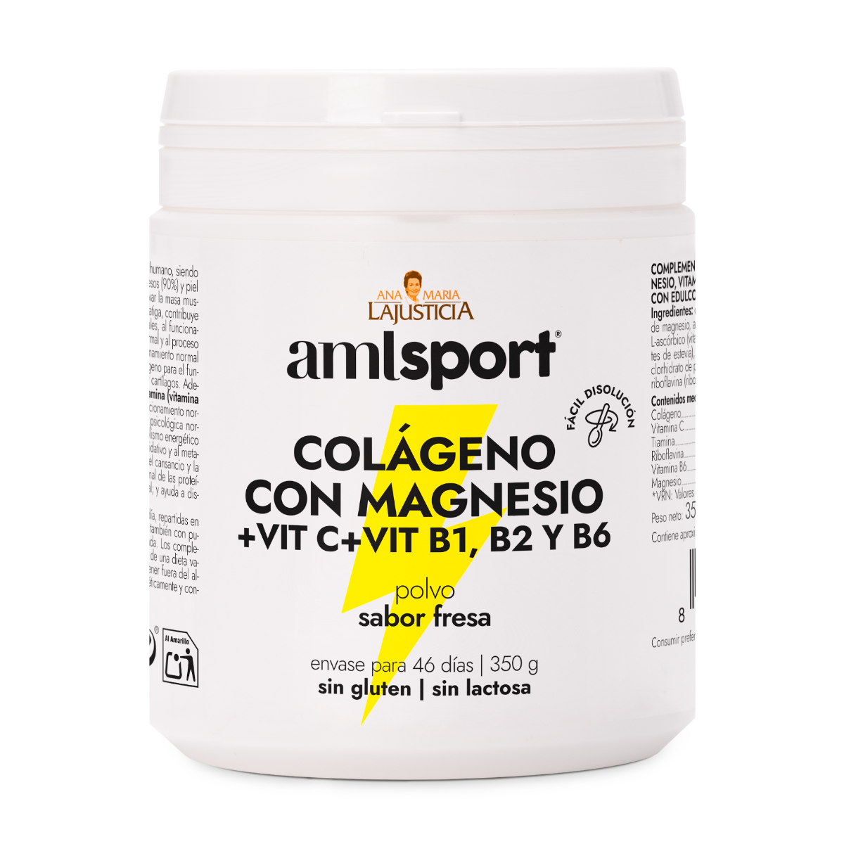 Ana María Lajusticia Colágeno con Magnesio + Vit. C, B1, B2, B6 Sabor Fresa 350 g