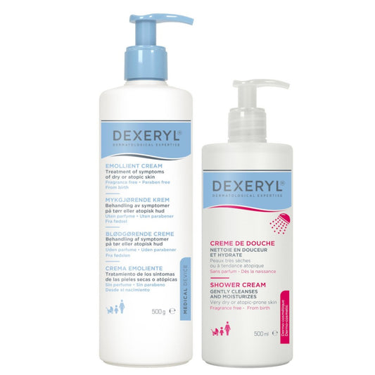 DEXERYL Crème Douche Nettoyante 500 ml + Crème Émolliente 500 ml