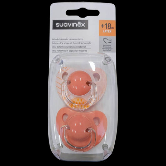 SUAVINEX Sucette Anatomique Latex Duplo +18 mois (Rose-Orange)