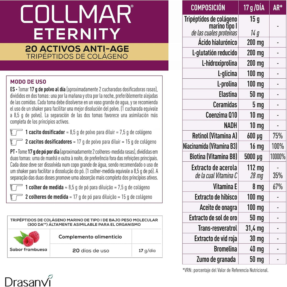 Collmar Eternity 20 Activos Anti-Age Tripéptidos de Colágeno 343g