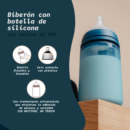 SUAVINEX Biberón Silicona Tetina SX Pro Flujo Medio Azul Claro 240 ml-3