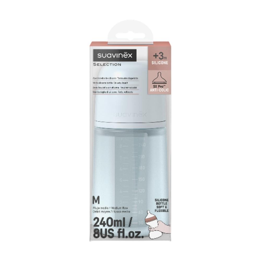 SUAVINEX Biberón Silicona Tetina SX Pro Flujo Medio Azul Claro 240 ml-2