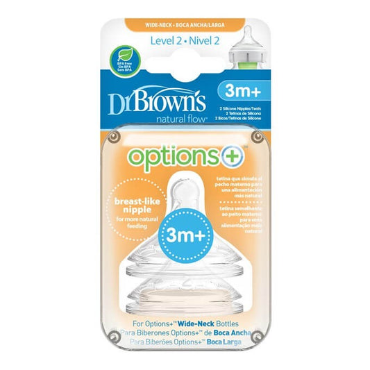 DR. BROWN'S Options de Tétine à Bouche Large Plus Niveau 2 +3 Mois 2 Unités