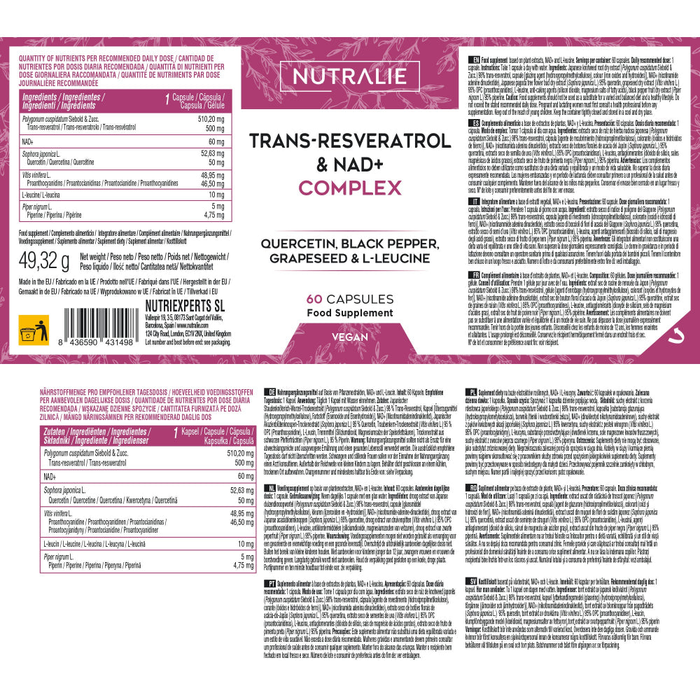 Nutralie Trans Resveratrol y NAD+ Complex 60 Cápsulas