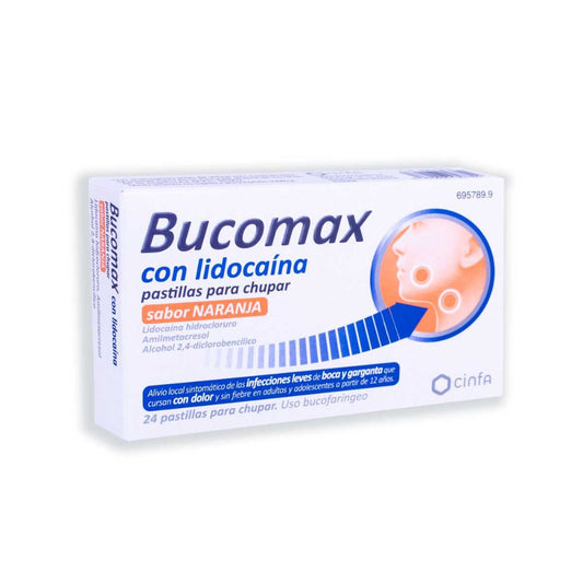 Bucomax Lidocaína Sabor Naranja 24 Pastillas para Chupar