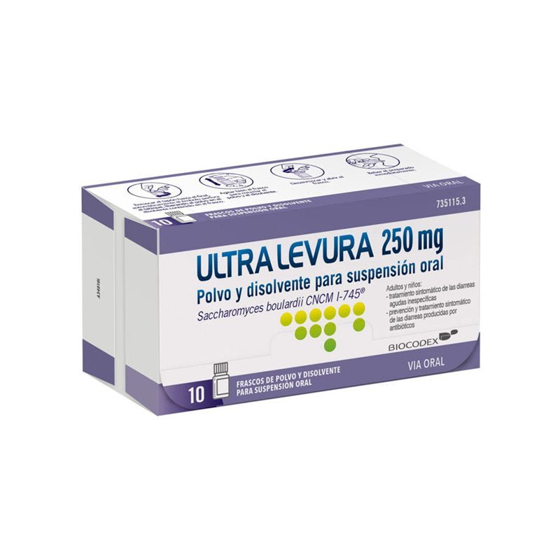 Ultra-Levura 250 mg 10 Frascos Polvo Y Disolvente Para Suspension Oral
