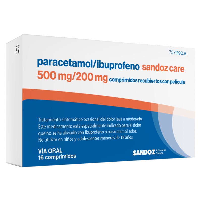 Paracetamol/Ibuprofeno Sandoz Care 500 mg/200 mg 16 Comprimidos Recubiertos