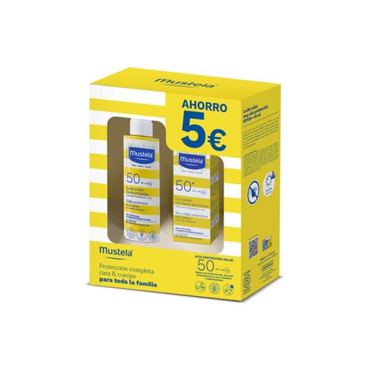 MUSTELA Pack Offre Spray Solaire Bébé SPF50 (200 ml) + Crème Solaire Visage SPF50+ (40 ml)