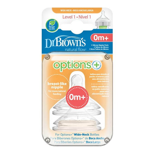 DR. BROWN'S Wide Mouth Plus Options de tétine Niveau 1 +0 Mois 2 Unités