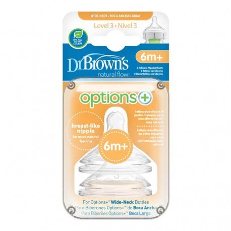 DR. BROWN'S Options de Tétine Plus Bouche Large Niveau 3 +6 Mois 2 Unités