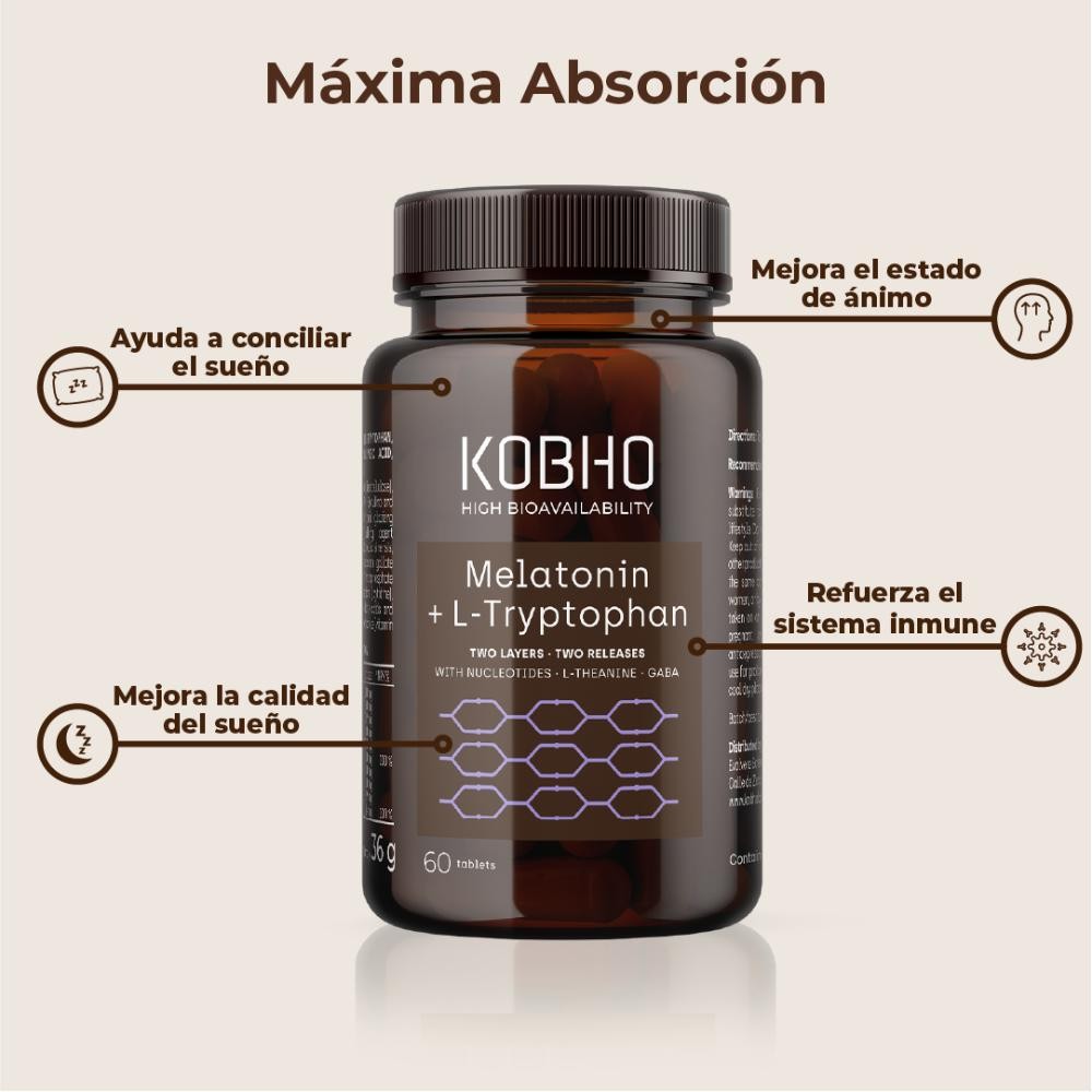 Kobho Labs Melatonina + L-Triptófano 60 Comprimidos-2