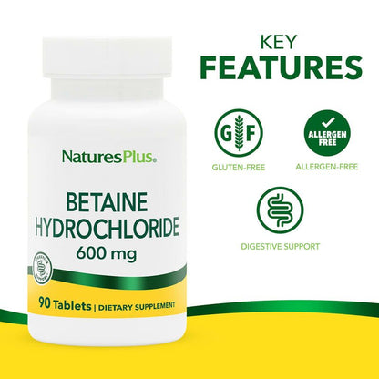 Natures Plus Betaína HCL 600 mg 90 Comprimidos - 4