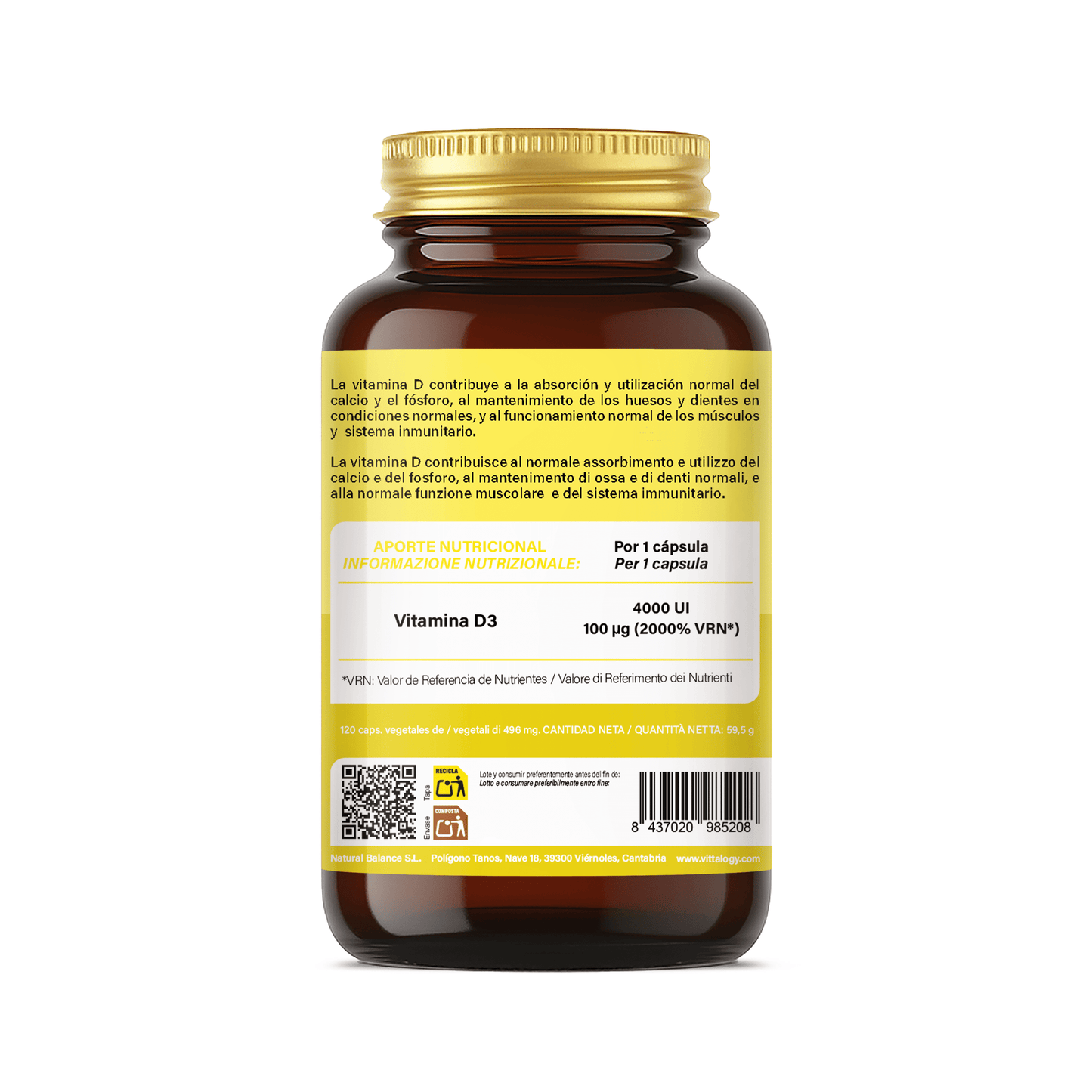 Vittalogy Vitamin D3 4000 UI 3x120 Cápsulas【PACK AHORRO】_GPSR
