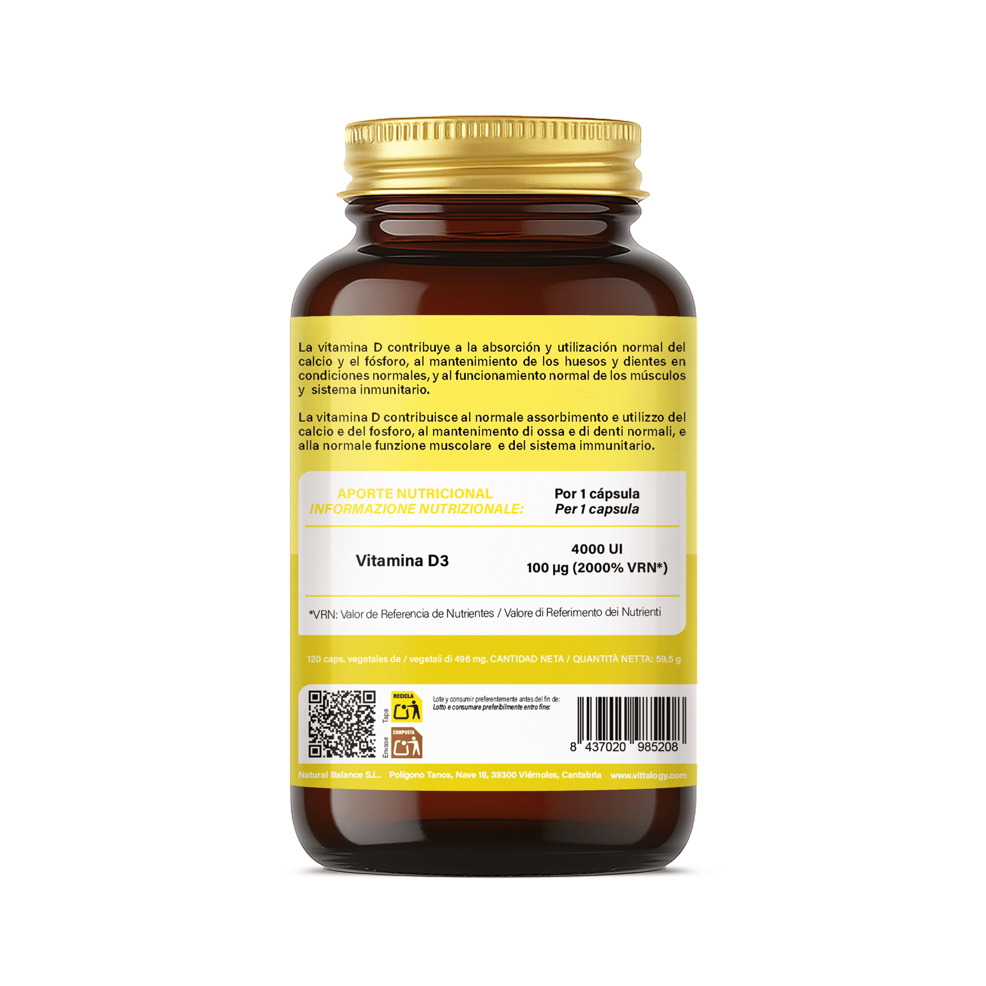 Vittalogy Vitamin D3 4000 UI 3x120 Cápsulas【PACK AHORRO】_GPSR