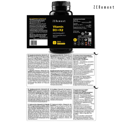 Zenement Vitamina D3 + K2 2000 UI 200 cápsulas