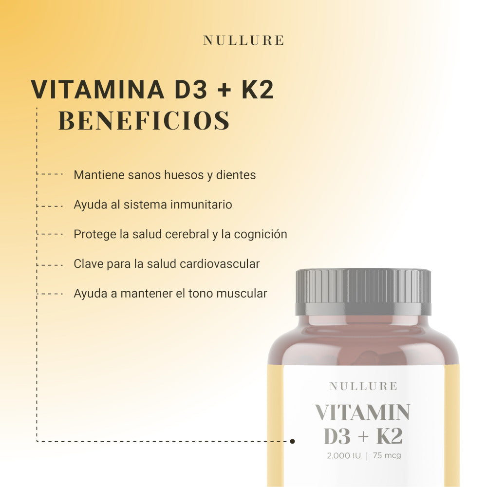 Nullure Vitamina D3 + K2 MK7 2000iu 180 cápsulas