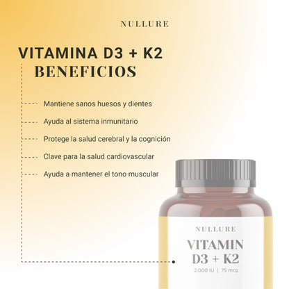 Nullure Vitamina D3 + K2 MK7 2000iu 180 cápsulas