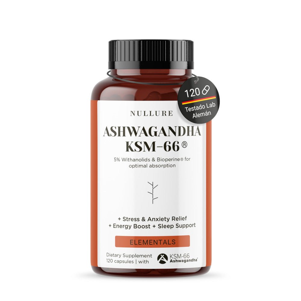 Nullure Ashwagandha Orgánica KSM-66 Suplemento Adaptógeno 120 Cápsulas