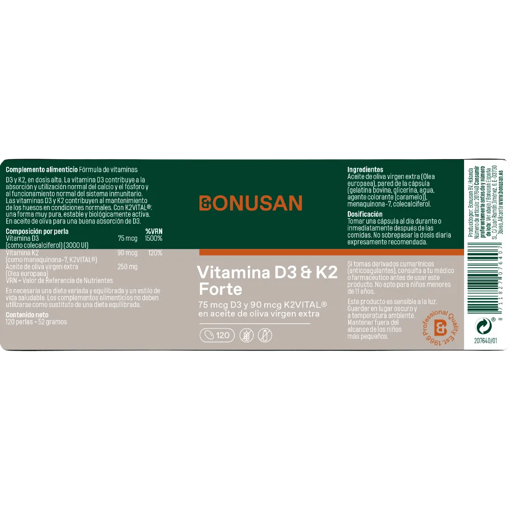 Bonusan Vitamina D3 & K2 Forte 120 perlas