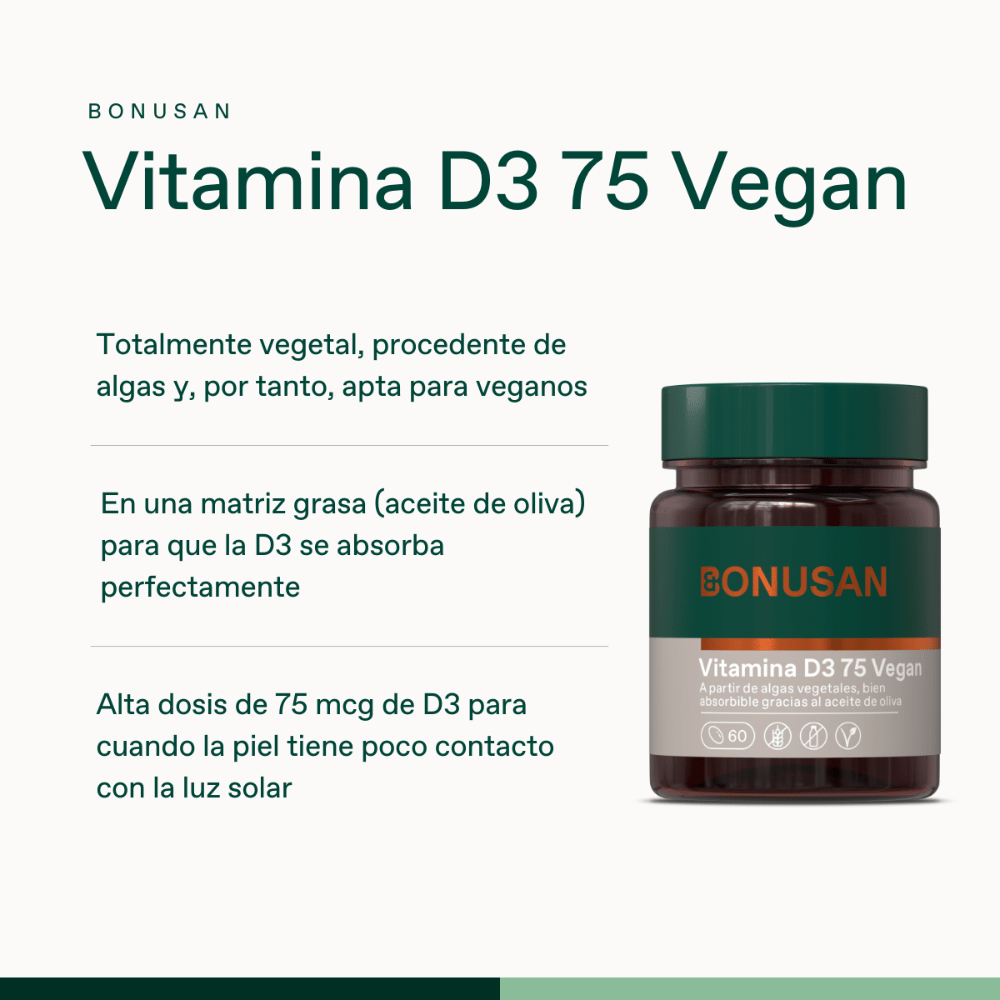 Bonusan Vitamina D3 75 Vegan Suplemento – 60 Cápsulas
