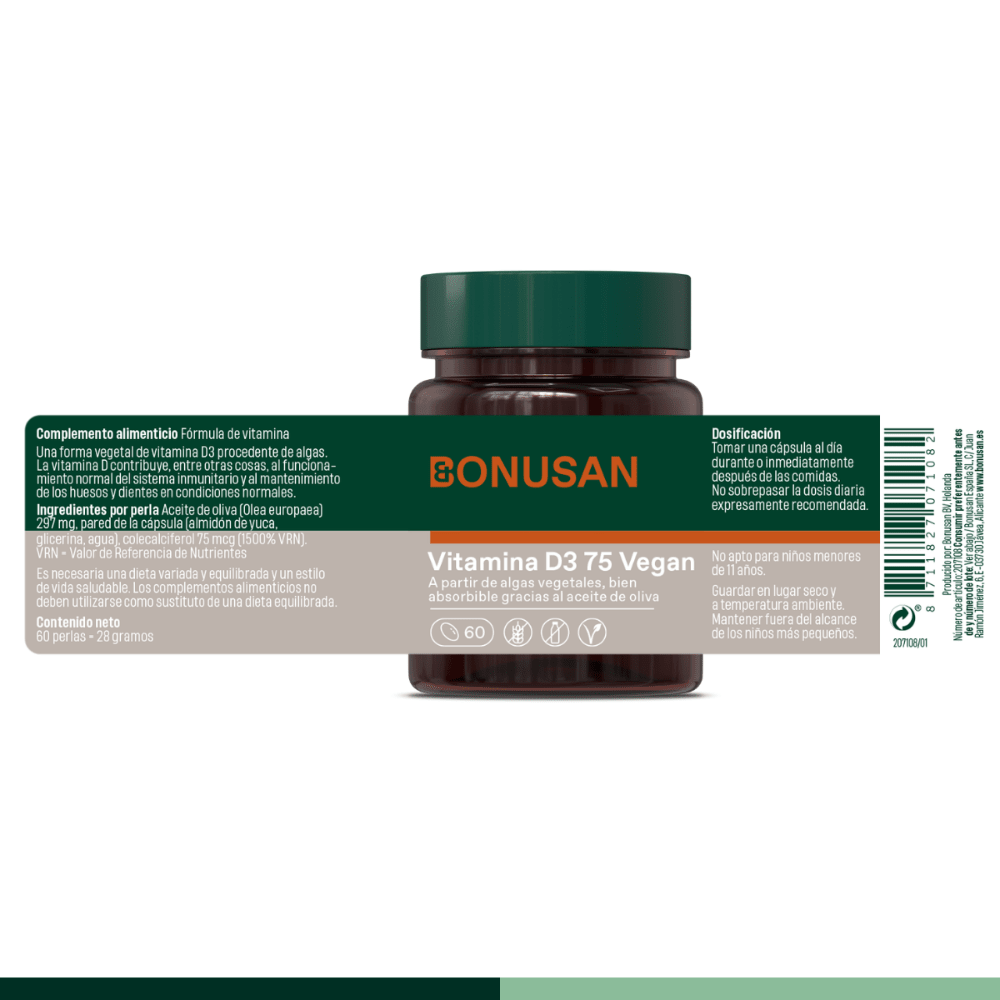 Bonusan Vitamina D3 75 Vegan Suplemento – 60 Cápsulas
