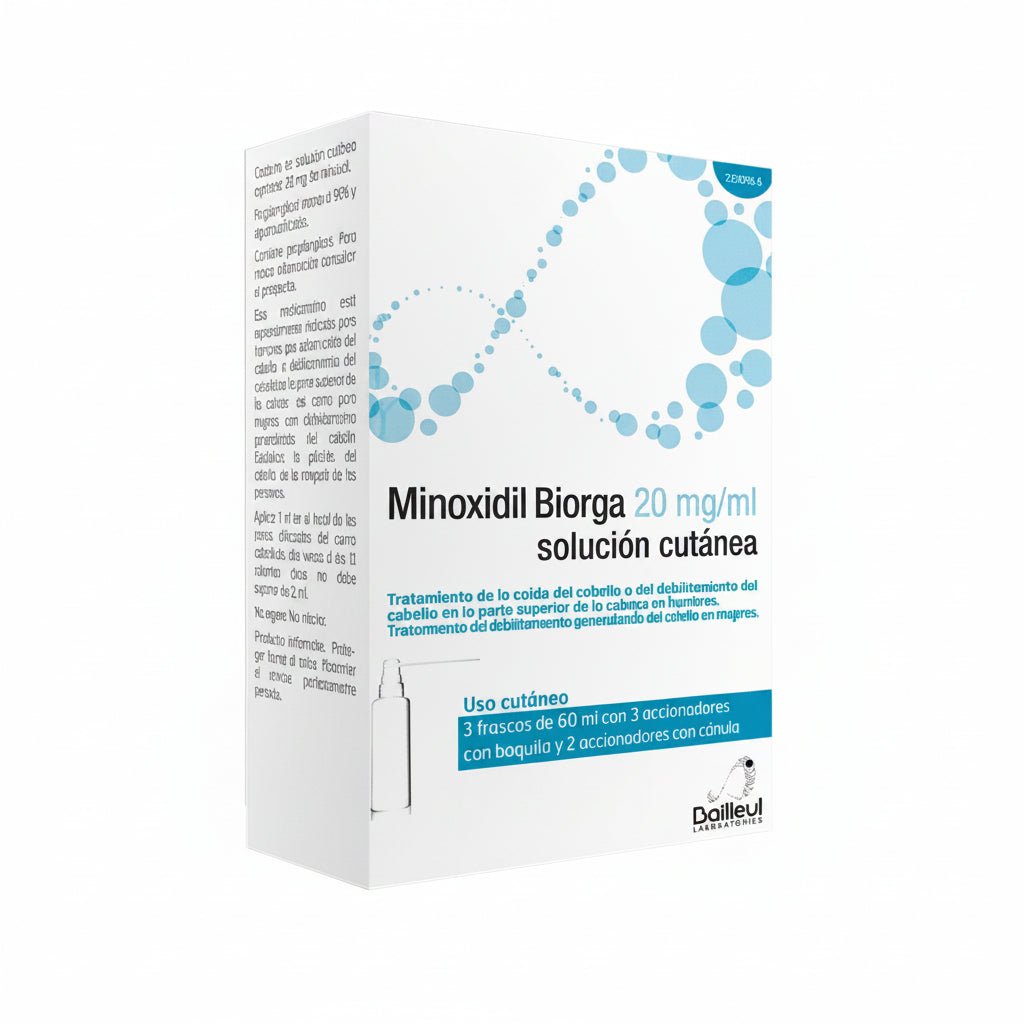 Minoxidil Biorga 20 mg/ml Solución Cutanea 3 Frascos 60 ml  + 3 Accionadores De Boquilla Y 2