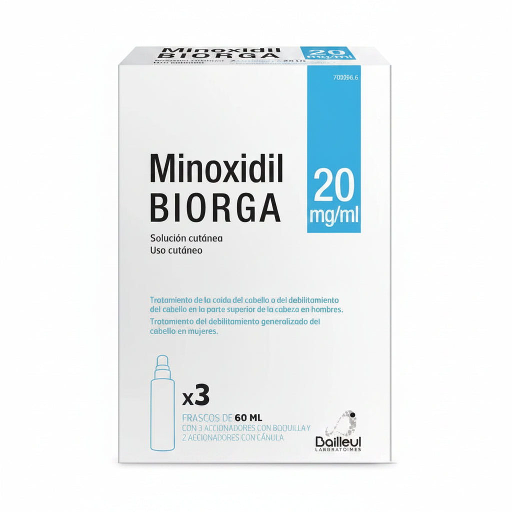 Minoxidil Biorga 20 mg/ml Solución Cutanea 1 Frasco 60 ml  + 1 Accionador De Boquilla Y 1 Accionador