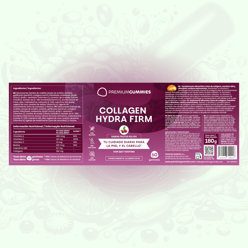 Premium Gummies Collagen Hydra Firm Suplemento Colagénio – 60 Gomas