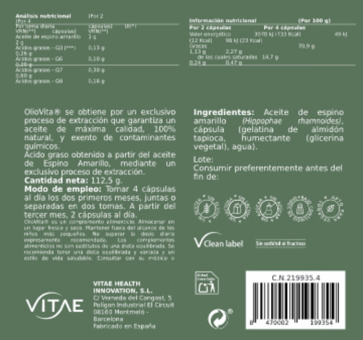 Vitae Oliovita Complément Alimentaire en Capsules 150 capsules