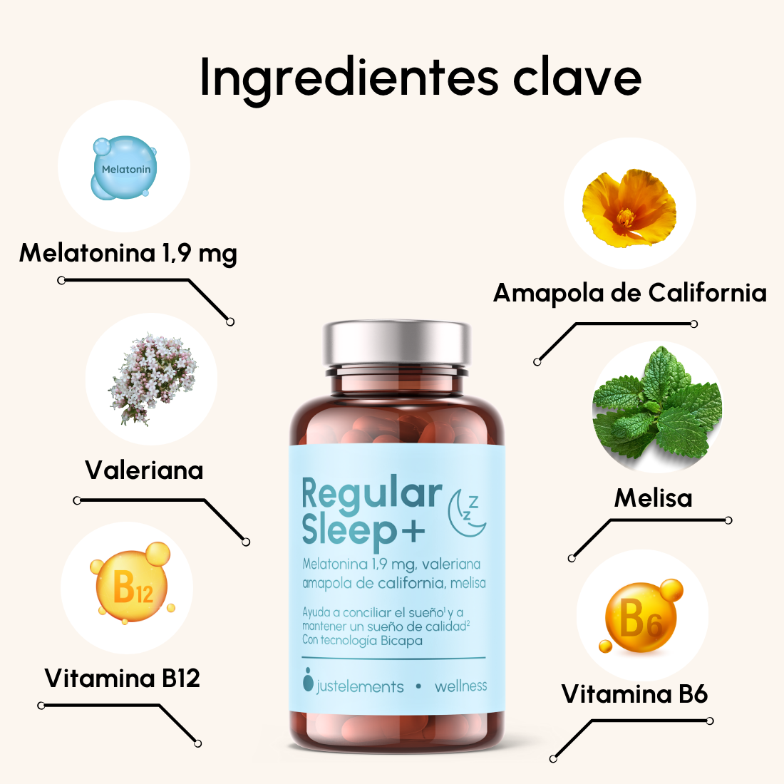 Just Elements Melatonina 1,9 mg Regular Sleep+ Wellness 90 comprimidos