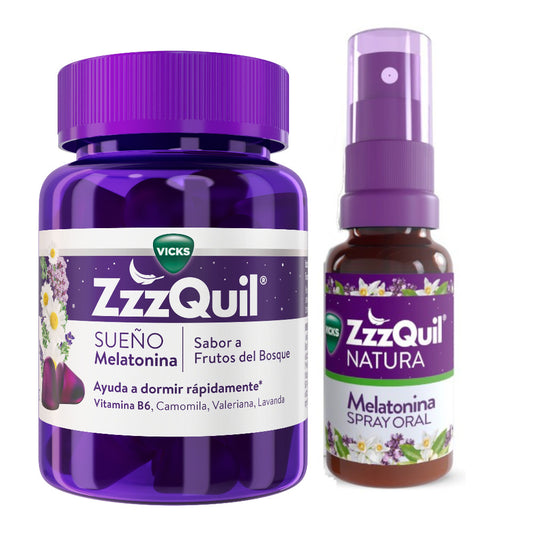 ZzzQuil Natura Pack Spray Oral de Melatonina 30 ml + Gummies de Melatonina 60 unidades
