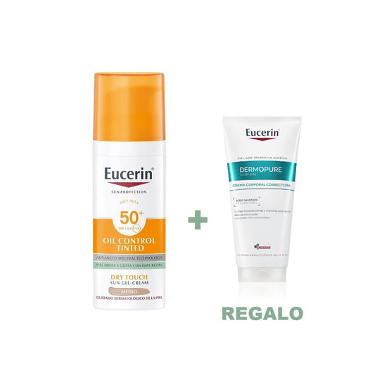 Eucerin Oil Control SPF50+ con Color Medio Toque Seco Gel-Crema Solar (50ml) + Dermopure Gel de Limpieza 20ml REGALO