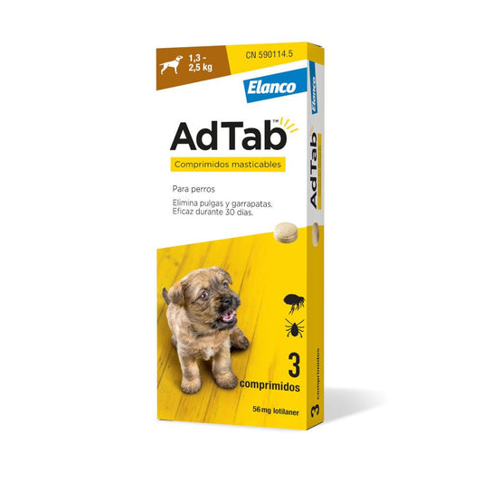 AdTab 56 Mg Comprimidos Mastigáveis Cão (1,3-2,5 Kg) 3 Comprimidos
