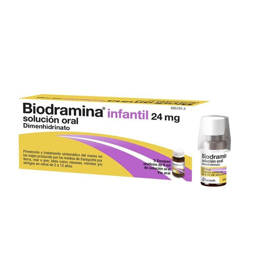 Biodramina Infantil 24 mg 5 Envases Unidosis Solución Oral 6 ml