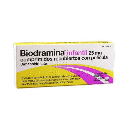 Biodramina Infantil Dimenhydrinate 25 mg Travel Sickness Tablets for Children 12 Pack