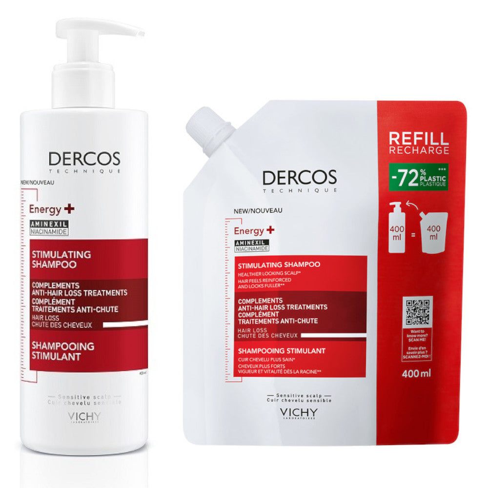 VICHY Dercos Champú Energizante Estimulante Anticaída 400ml + Recarga 400ml