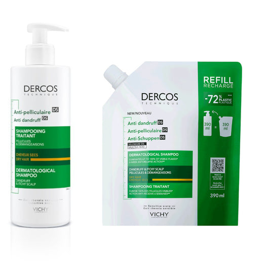 VICHY Dercos Champú Anticaspa Cabello Seco 390ml + Recarga 390ml