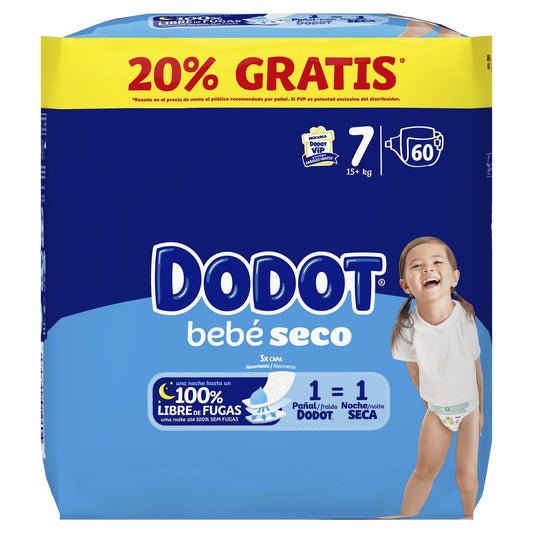 Dodot Bebé Seco Jumbo Pack Talla 7 +15Kg 60 uds