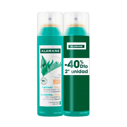 Klorane Champú Seco Purificante Ortiga y Vitamina E Duplo 2 x 150 ml