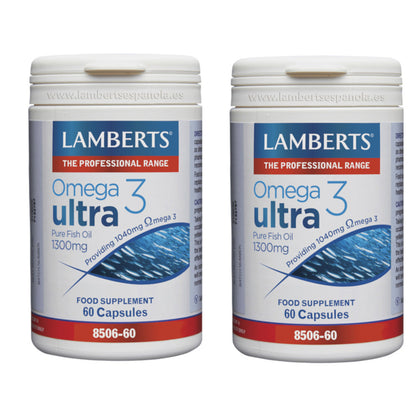 Lamberts Omega 3 Ultra Huile de Poisson Pure 1300 mg Duo 2x60 Capsules