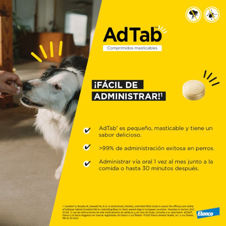 AdTab Antiparasitario 3 comprimidos masticables para perros 900mg 22-45kg
