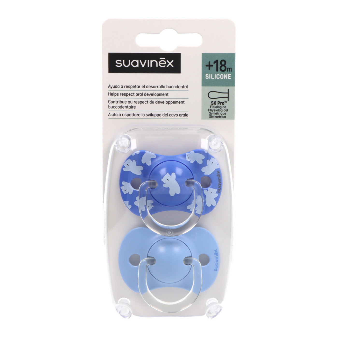 SUAVINEX Sucette Tétine Anatomique Silicone +18 Mois x2 (Bleu)