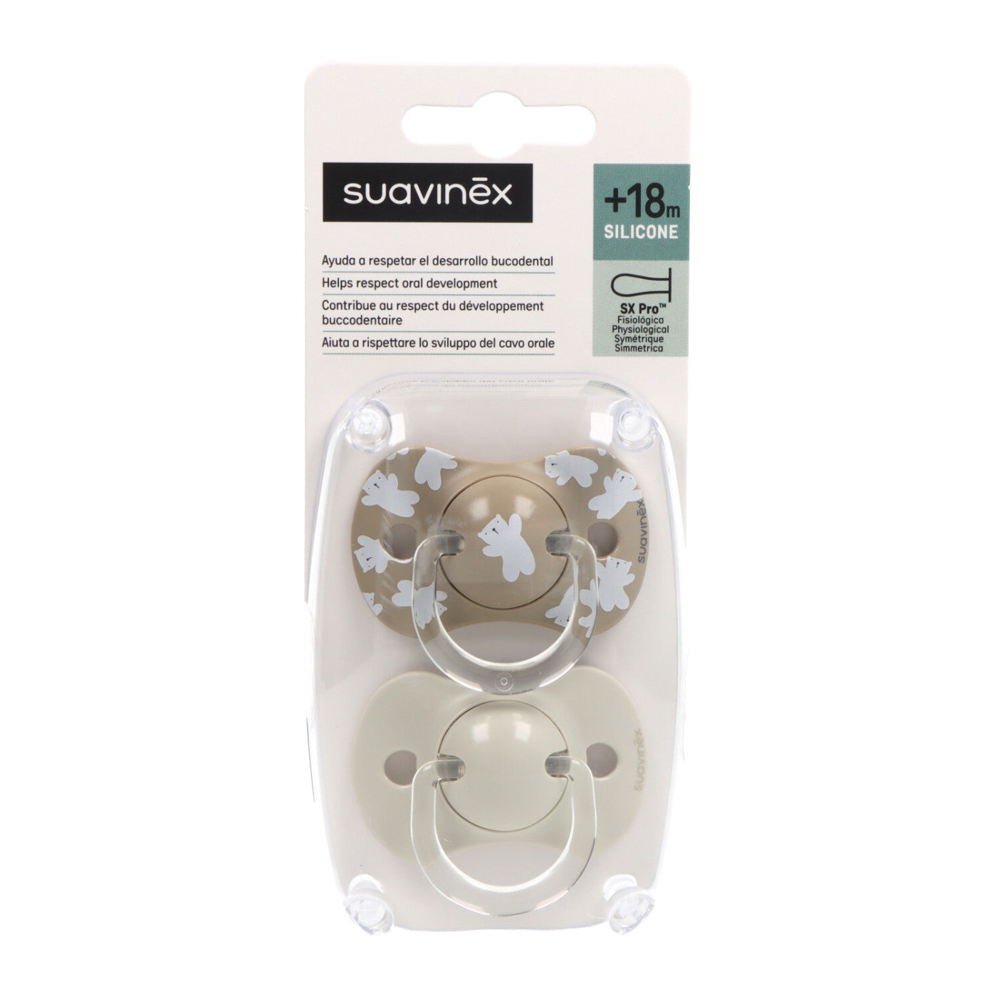 SUAVINEX Chupete Tetina Anatómica Silicona +18 Meses x2 (Beige)